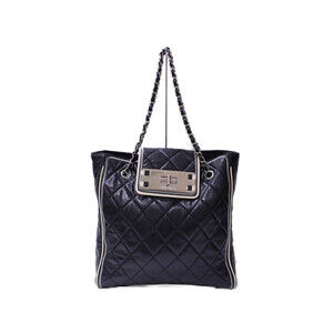 Chanel Matelasse East West Chain Shoulder Bag Tote Double Black